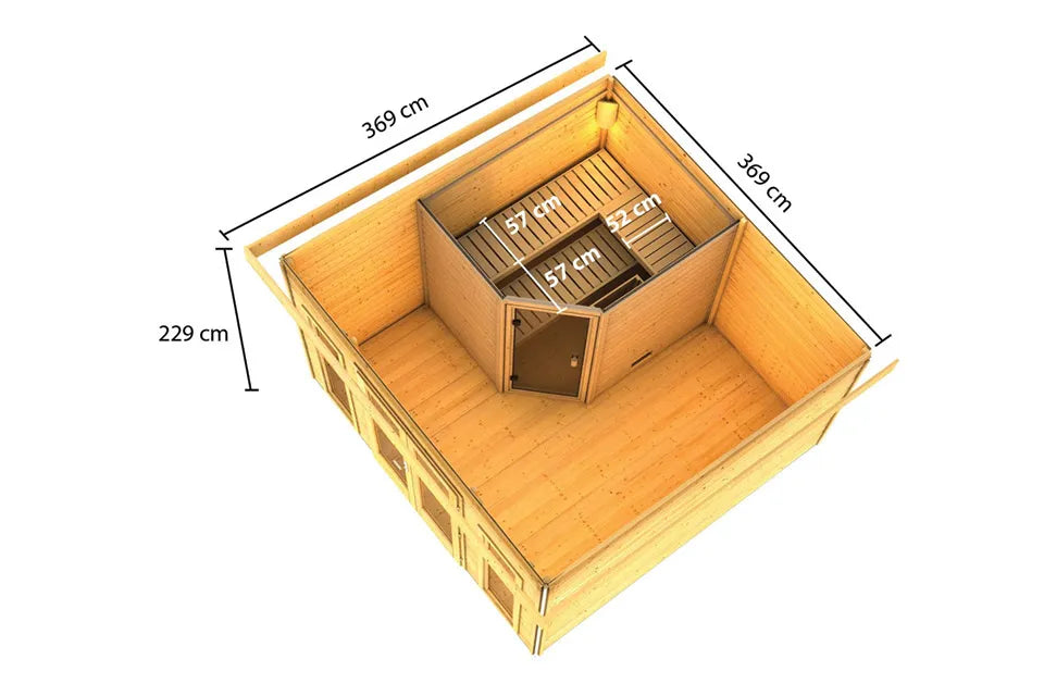 Karibu | Mainburg 3 Sauna Set B Terragrijs | Kachel 9 kW Externe Bediening