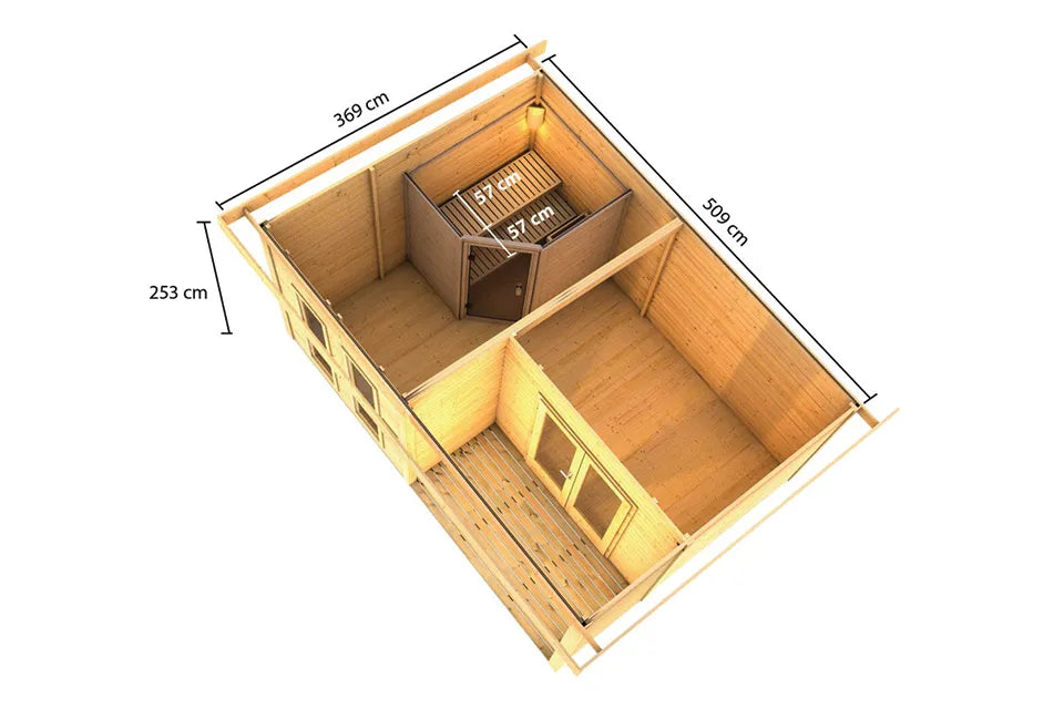 Karibu | Mainburg 5 Sauna Set A Terragrijs | Kachel 9 kW Externe Bediening
