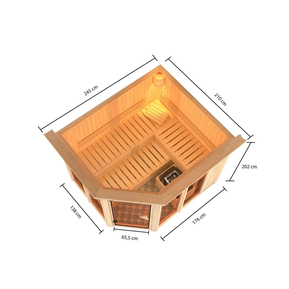Karibu | Ainur 3 Sauna met Dakkraag | Biokachel 9 kW Externe Bediening