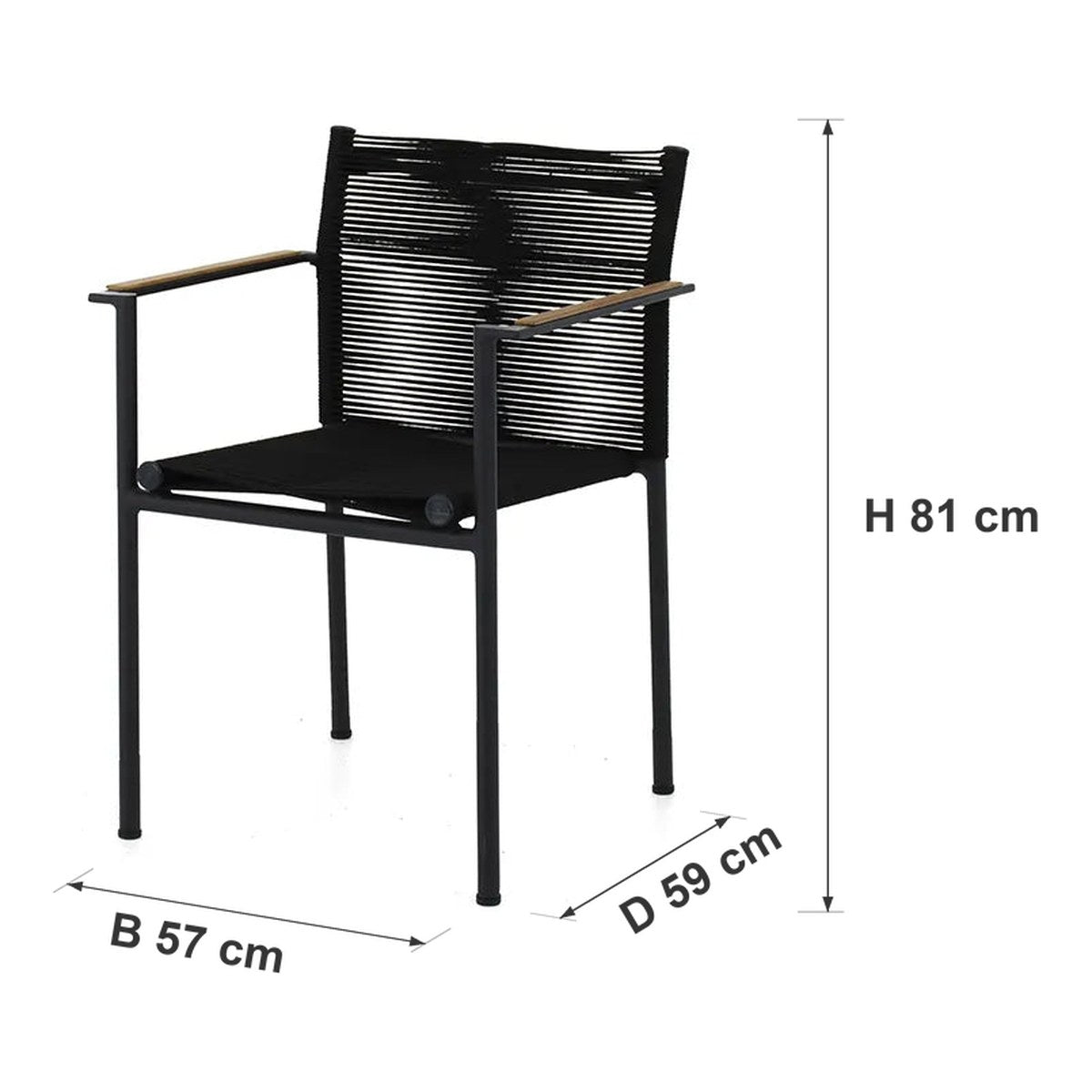 Afmetingen Apple Bee | Jakarta Tuinstoel | Black — B 57 × D 59 × H 81 cm
