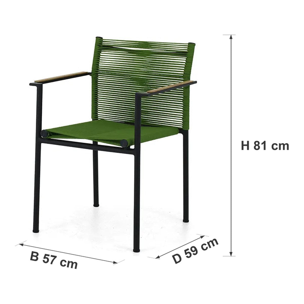 Afmetingen Apple Bee | Jakarta Tuinstoel | Olive — B 57 × D 59 × H 81 cm