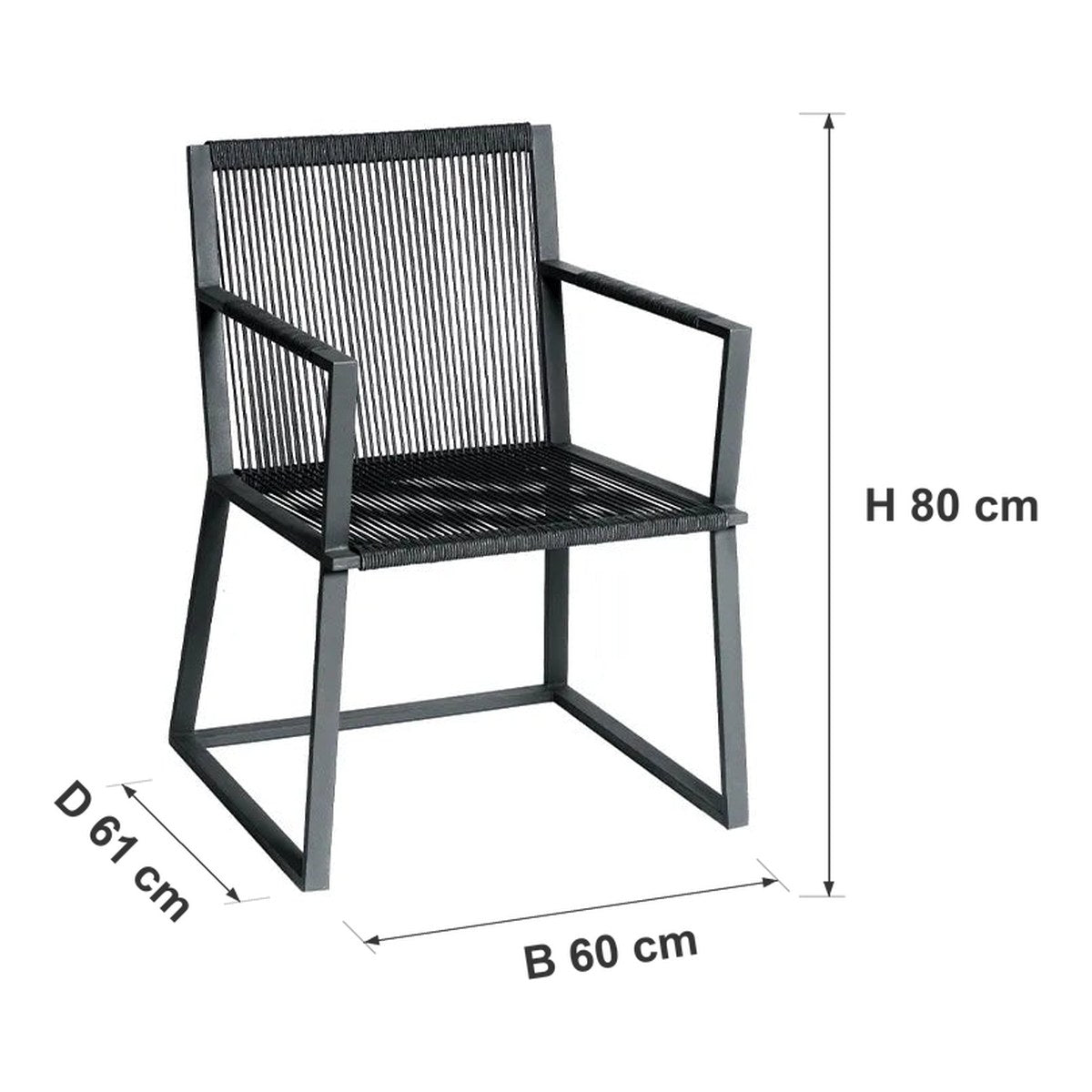 Afmetingen Borek | Lincoln Tuinstoel | Donkergrijs — B 60 × D 61 × H 80 cm