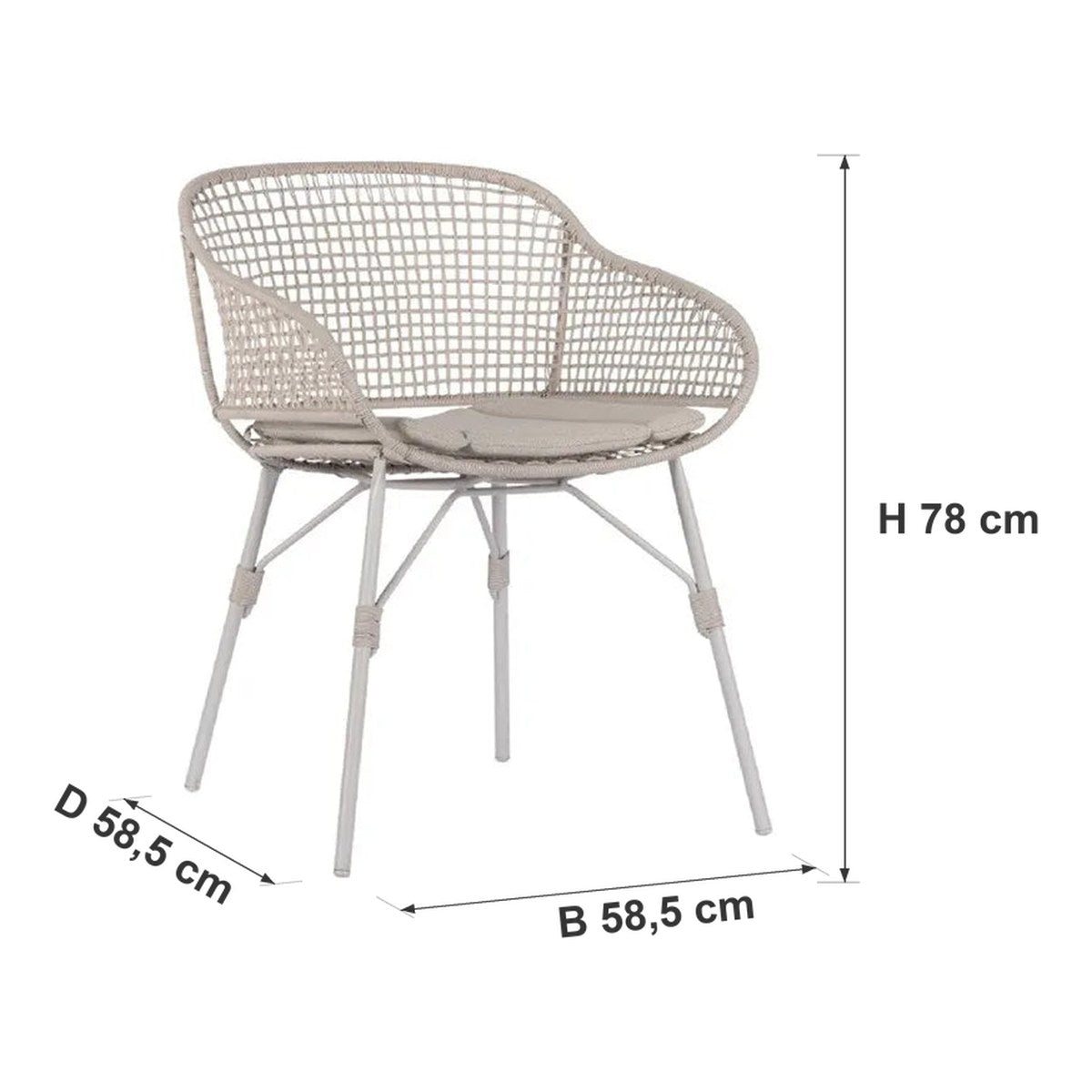 Afmetingen Max & Luuk | Kelvin Tuinstoel — D 58,5 × B 58,5 × H 78 cm