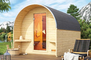 Fasshaus 3 Barrelsauna, Biokachel 9 kW Externe Bediening - Karibu