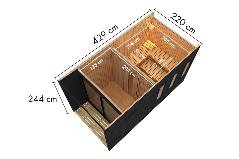 Karibu | Buitensauna Miramar | Kachel 9 kW Externe Bediening