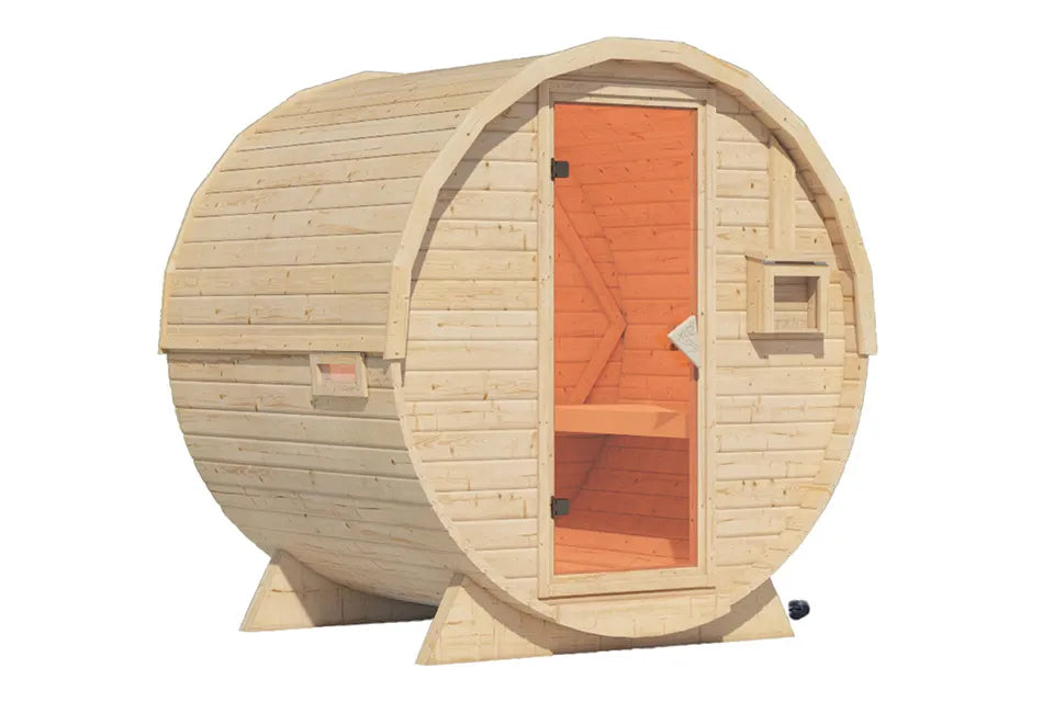 Karibu | Barrelsauna 1 | Kachel 9 kW Geïntegreerde Bediening