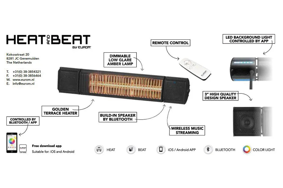Eurom | Heat and Beat Grijs | Infrarood Verwarming