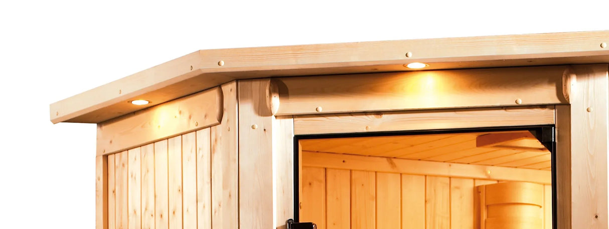 Karibu | Ainur 3 Sauna met Dakkraag | Kachel 9 kW Externe Bediening
