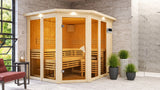 Karibu | Ainur 3 Sauna met Dakkraag | Biokachel 9 kW Externe Bediening