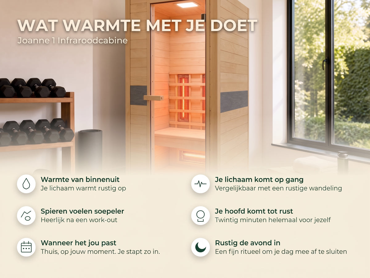 Joanne 1 Infraroodcabine - Fonteyn: wat warmte met je doet (spieren soepeler, hoofd tot rust, rustig de avond in)
