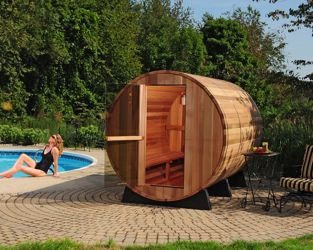 Barrelsauna in de showroom van Fonteyn