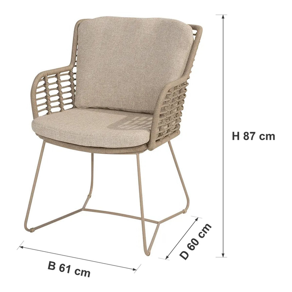 Afmetingen 4 Seasons Outdoor | Fabrice Tuinstoel | Latte — B 61 × D 60 × H 87 cm