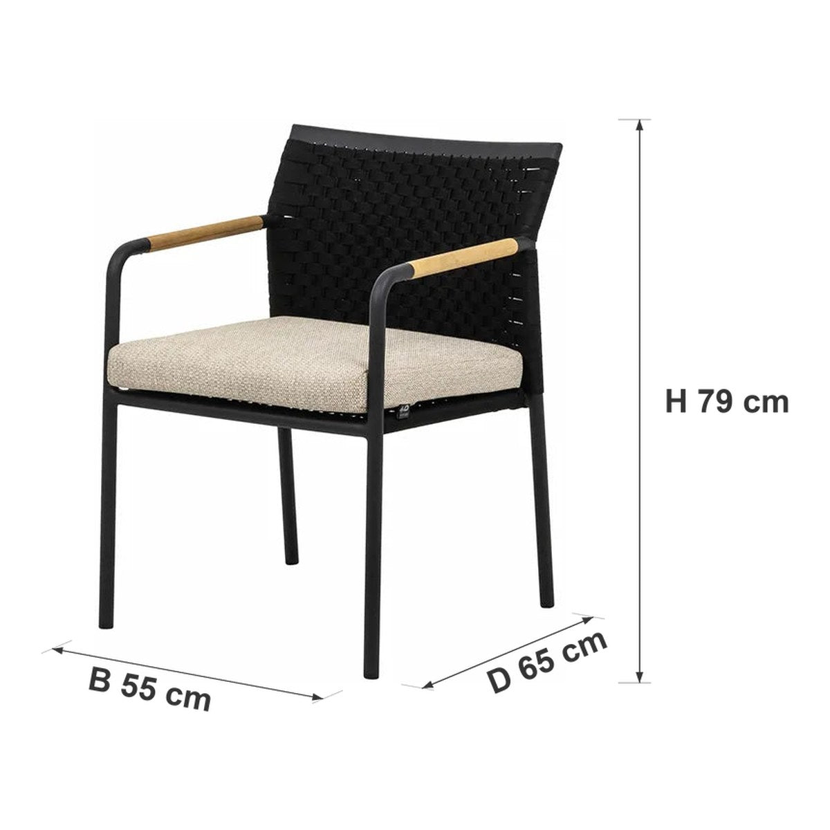 Afmetingen Apple Bee | Elle Tuinstoel — B 55 × D 65 × H 79 cm