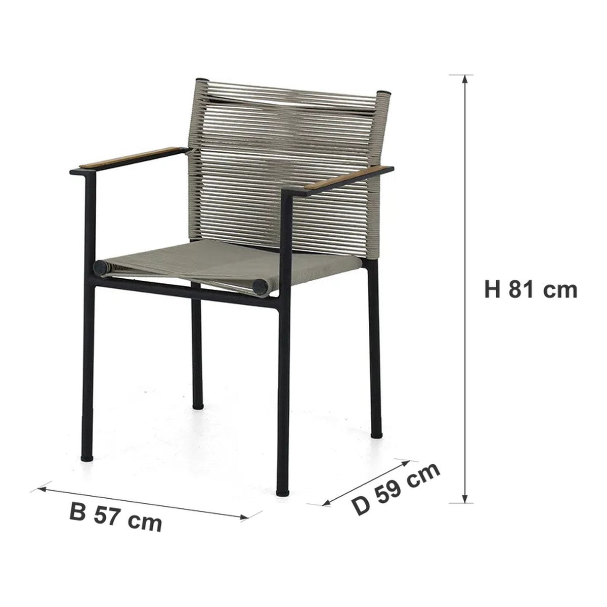 Afmetingen Apple Bee | Jakarta Tuinstoel | Grey — B 57 × D 59 × H 81 cm