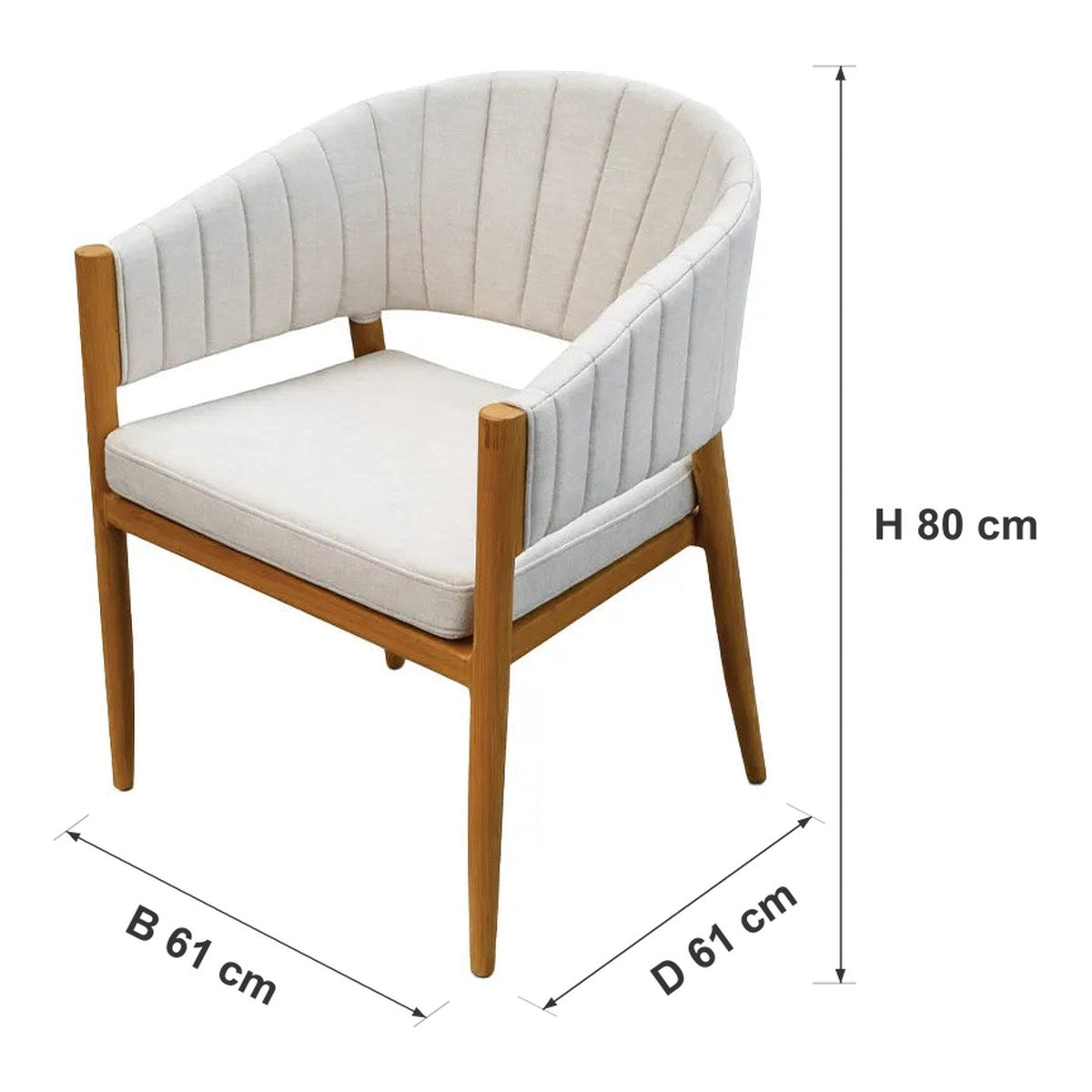 Afmetingen Fonteyn | Solenza Tuinstoel | Almond-Teak — B 61 × D 61 × H 80 cm