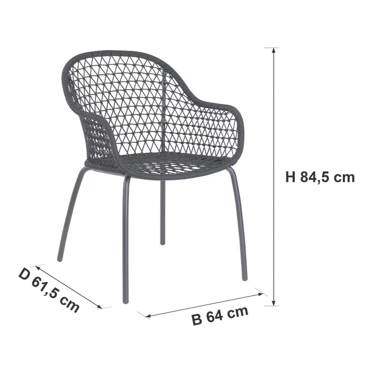 Afmetingen Max & Luuk | Anna Tuinstoel | Lava — D 61,5 × B 64 × H 84,5 cm