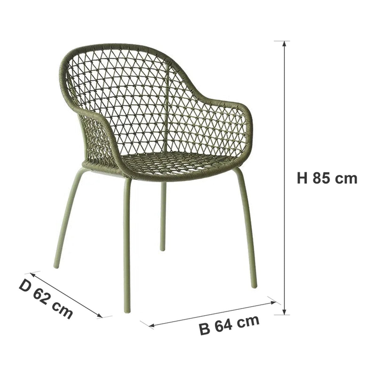Afmetingen Max & Luuk | Anna Tuinstoel | Moss — D 62 × B 64 × H 85 cm