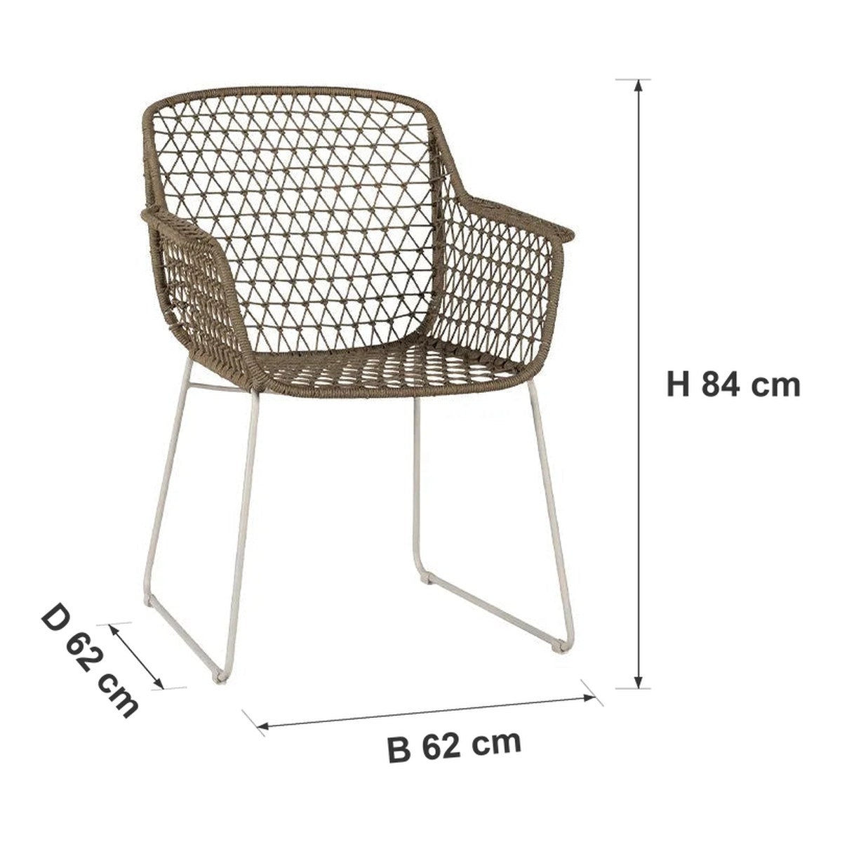 Afmetingen Max & Luuk | Austin Tuinstoel | Camel — D 62 × B 62 × H 84 cm