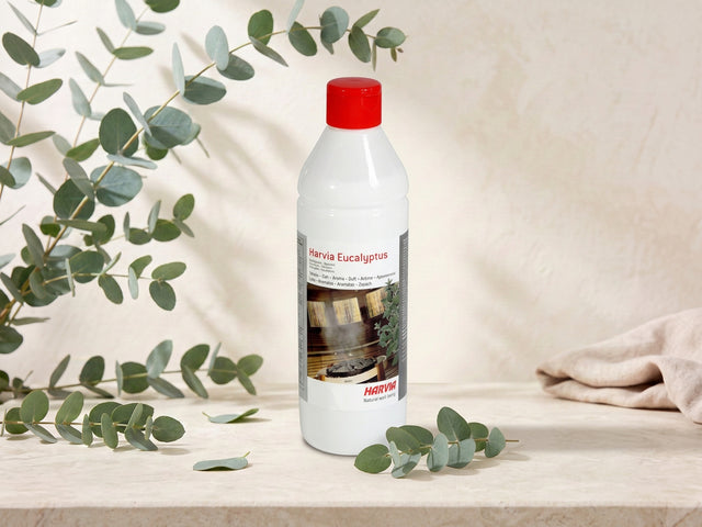 Harvia Eucalyptus – aroma in een gestileerde productafbeelding