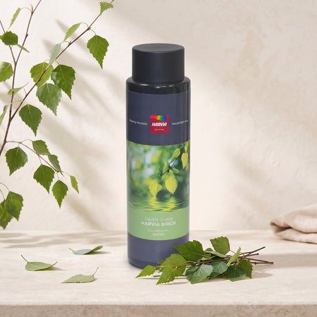 Harvia Berk – aroma in een gestileerde productafbeelding