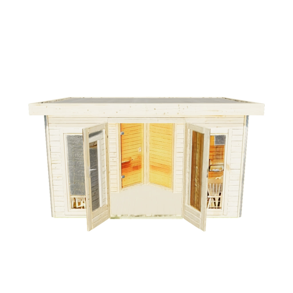 Karibu | Mainburg 3 Sauna Set B Terragrijs | Kachel 9 kW Externe Bediening