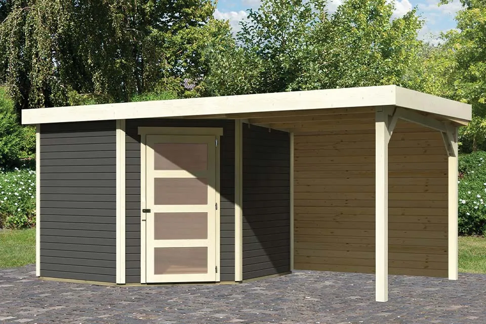 Woodfeeling | Tuinhuis Schwandorf 5 met Overkapping 2,5 en Achterwand | Terragrijs