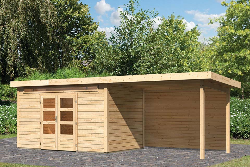 Woodfeeling | Tuinhuis Kandern 7 met Overkapping 3,2 en Achterwand | Onbehandeld