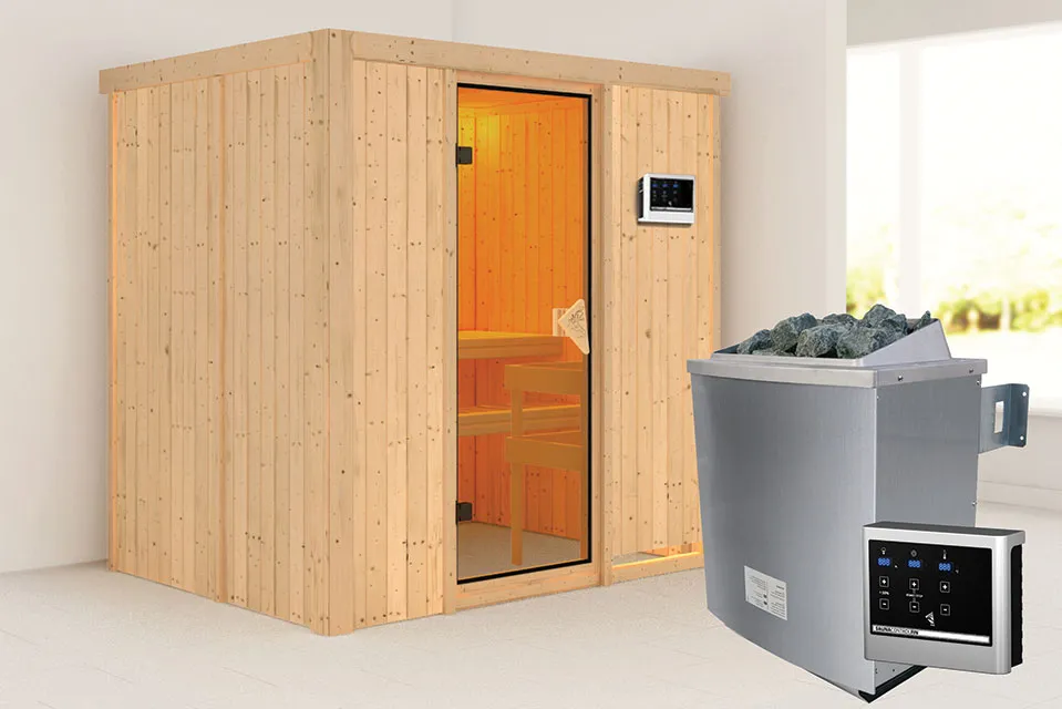 Karibu | Sauna Bodin | Bronzeglas | Kachel 4,5 kW Externe Bediening