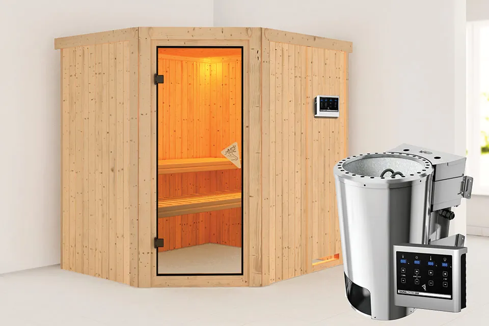 Karibu | Sauna Lilja | Bronzeglas | Biokachel 3,6 kW Externe Bediening