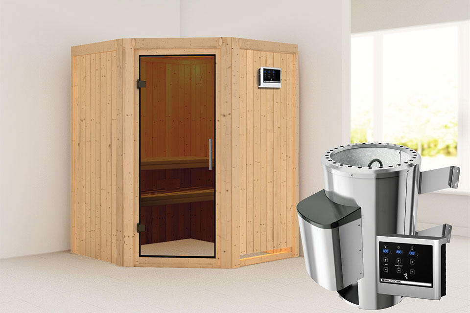 Karibu | Sauna Nanja | Antracietglas | Kachel 3,6 kW Externe Bediening