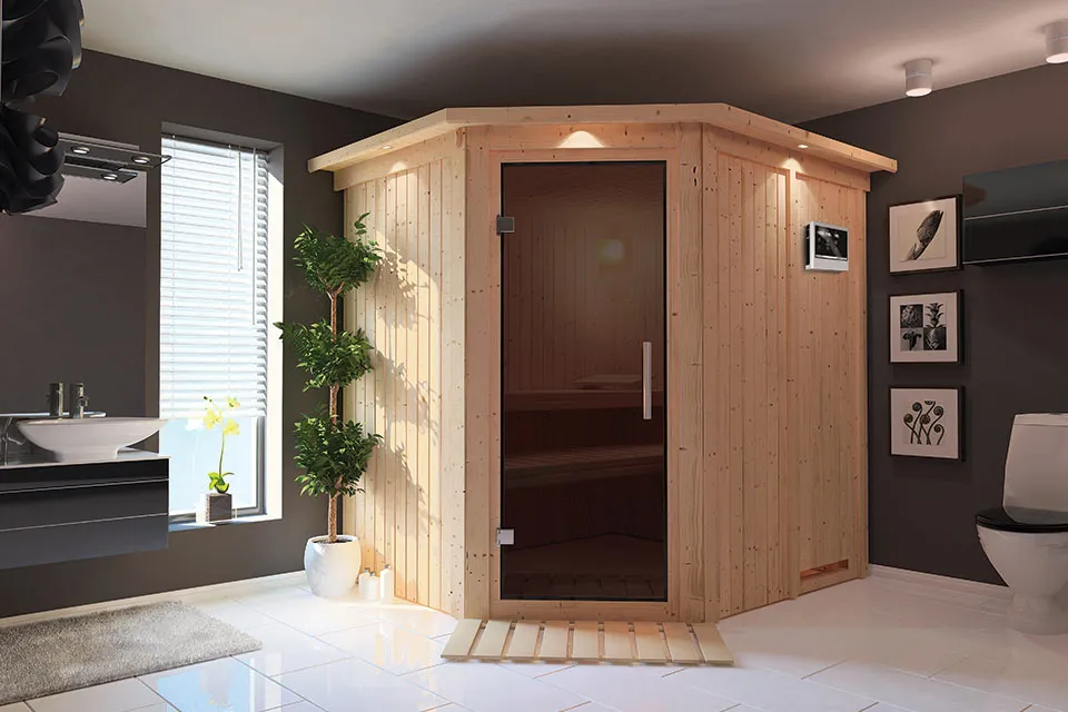 Karibu | Sauna Siirin met Dakkraag | Antracietglas | Kachel 4,5 kW Externe Bediening