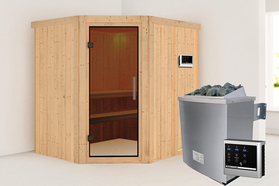 Karibu | Sauna Siirin | Antracietglas | Kachel 4,5 kW Externe Bediening