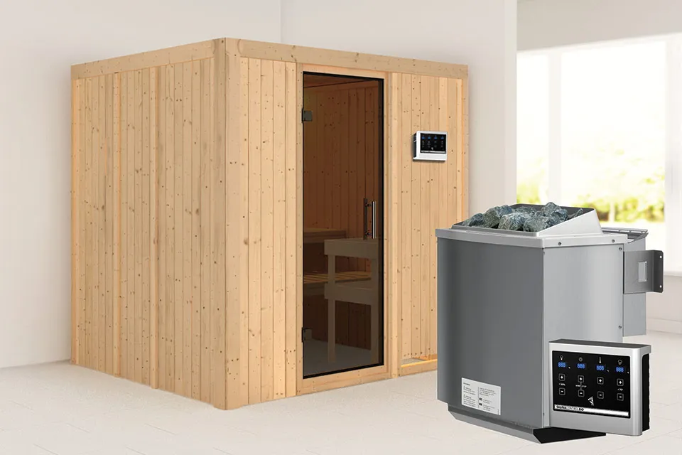 Karibu | Sauna Sodin | Antracietglas | Biokachel 4,5 kW Externe Bediening