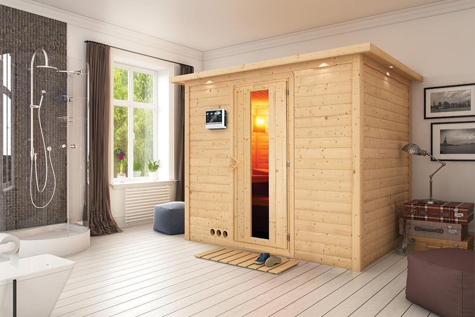 Karibu | Sauna Sonara met Dakkraag | Bronzeglas