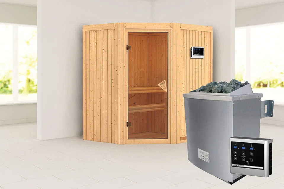 Karibu | Sauna Taurin | Bronzeglas | Biokachel 4,5 kW Externe Bediening